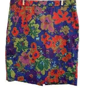 J‎ Crew Womens The Pencil Skirt Floral Blue Red 10 Academia Career Office Preppy